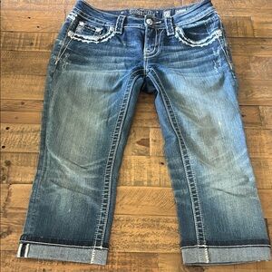 Miss Me Women's Capri Jeans in Blue with White Stitching